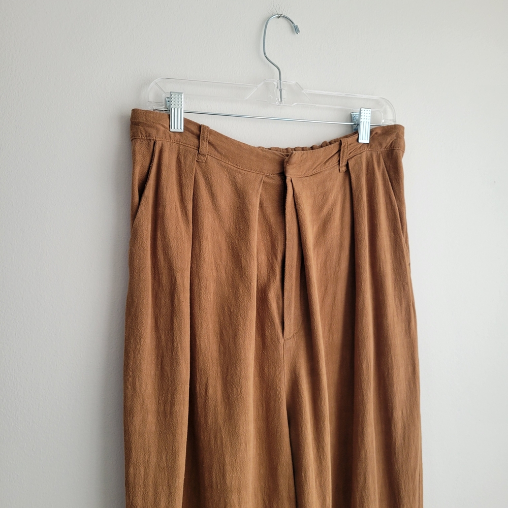 FREE PEOPLE Brown Wide Leg Linen-Blend Pleated Front Trousers - Picture 5 of 7